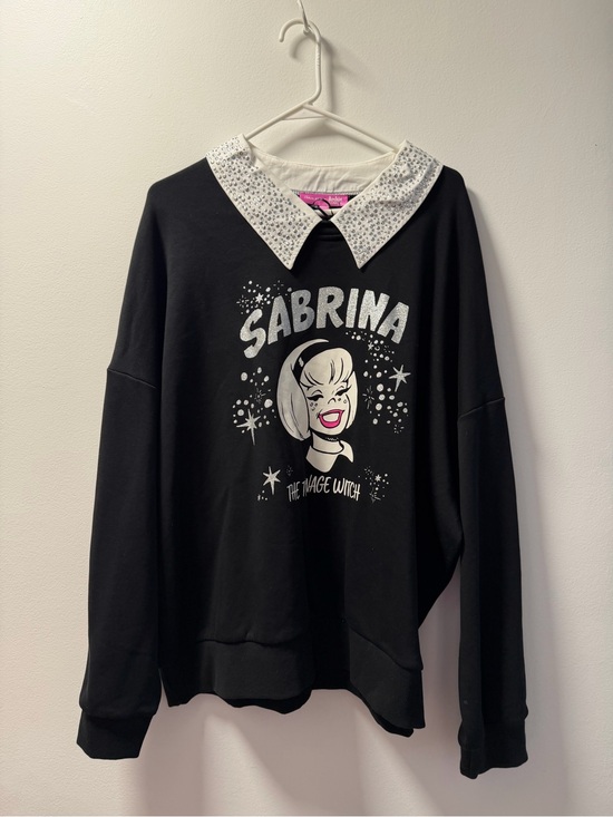 Dolls Kill Sweaters - Dolls Kill Black Sweatshirt with Silver Glitter Graphic and Archie Comics Tag